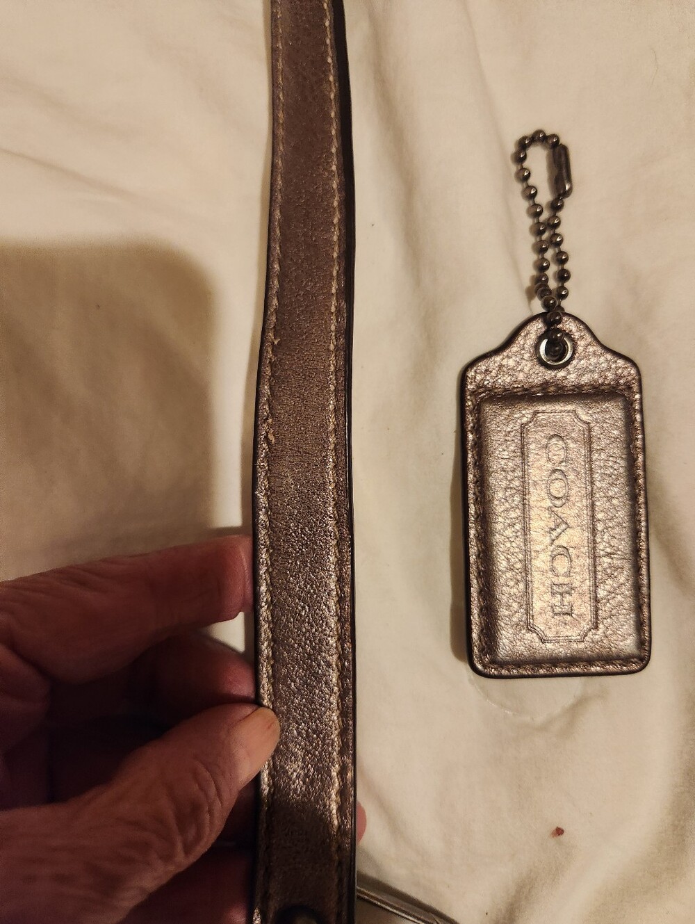 Coach Kristin Metallic Pewter Gunmetal Leather Shoulder Strap with Matching Tag - Picture 2 of 7